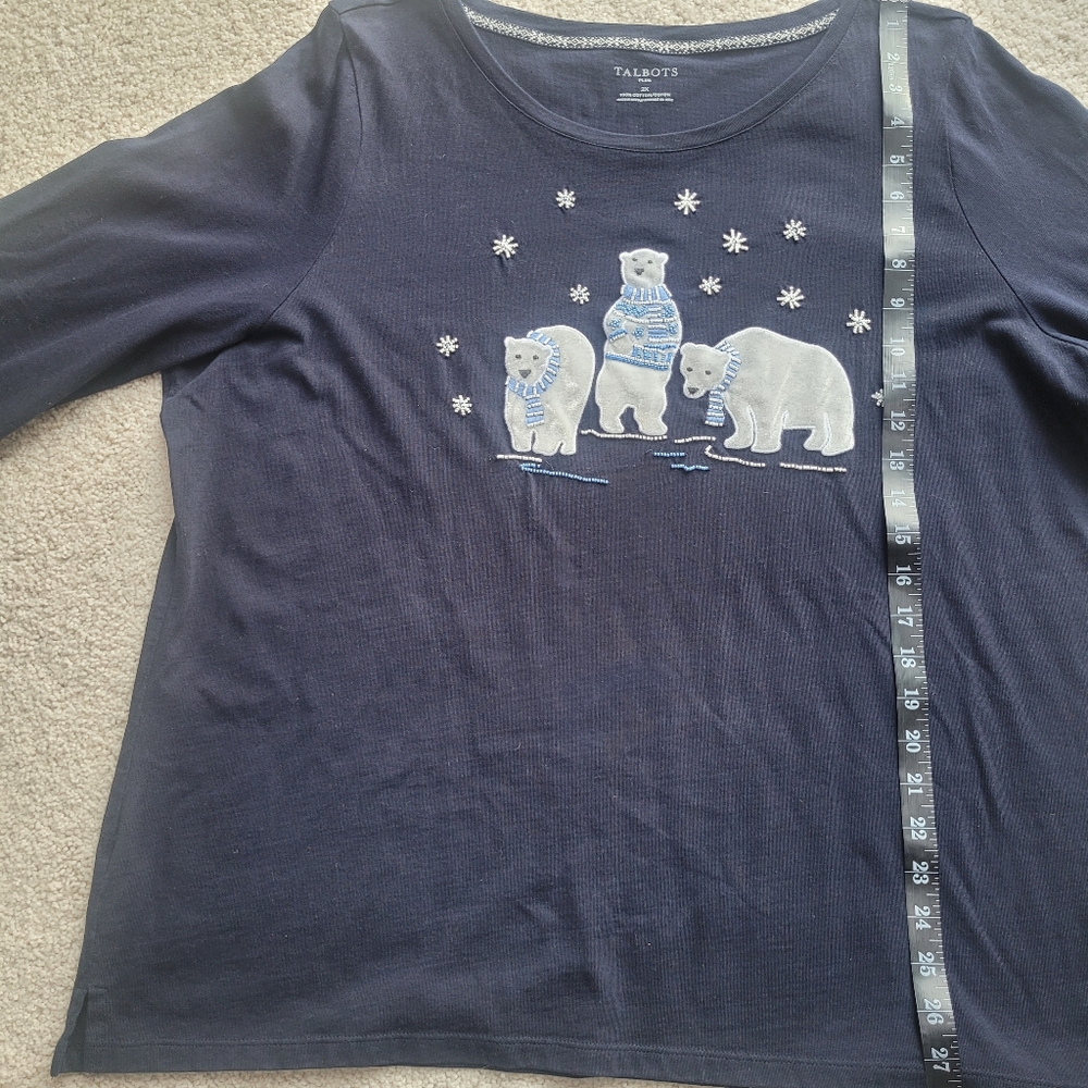 Talbots Long Sleeve Shirt Navy Polar Bears Embellished Size 2XL - Picture 5 of 8